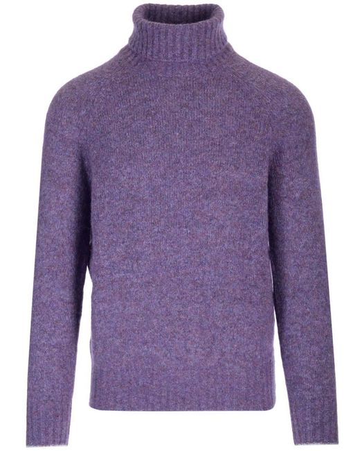Brunello Cucinelli Purple Funnel-Neck Knit Sweatshirt for men