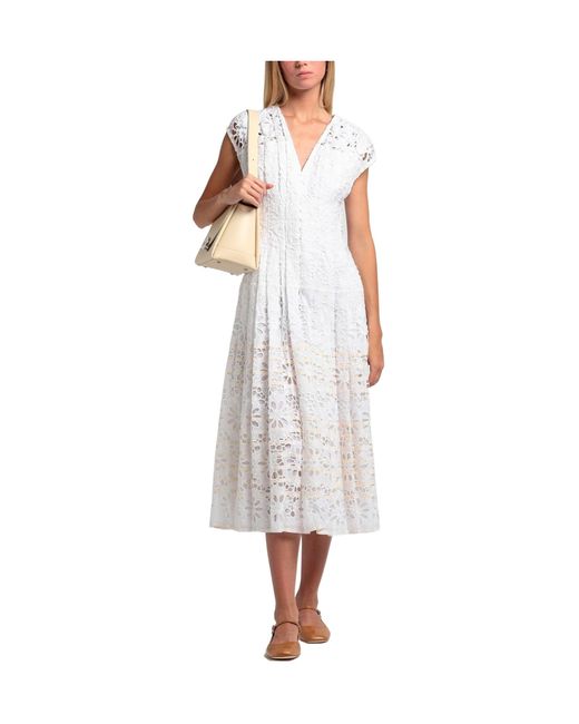 Tory Burch White Solid Color Pleated Dress