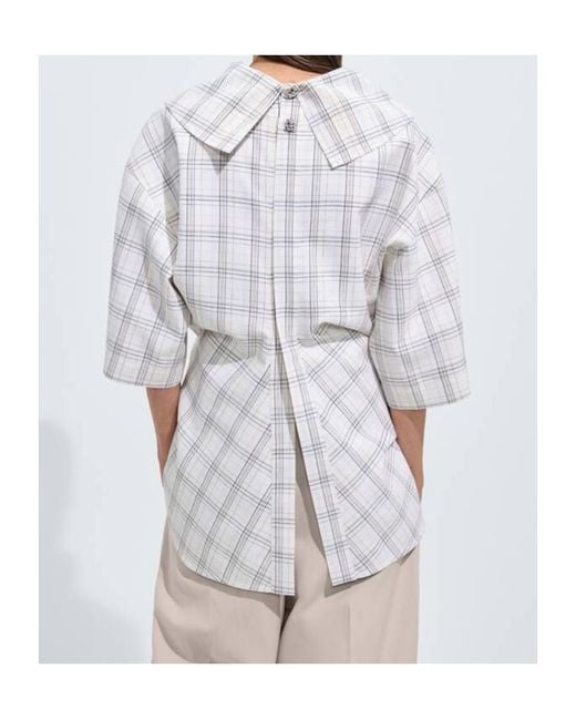 Bottega Veneta White Soft Wool Check Top