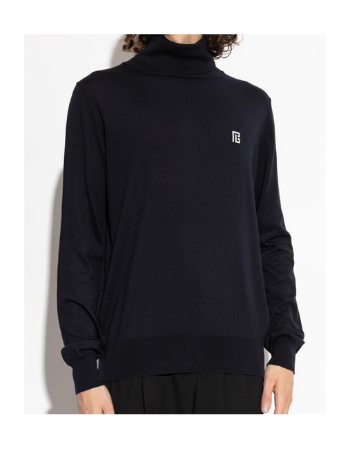 Balmain Black Logo Turtleneck Knitted Sweater for men