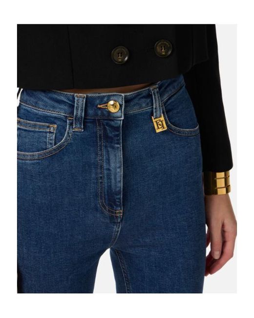 Elisabetta Franchi Blue Logo Detailed Skinny Jeans