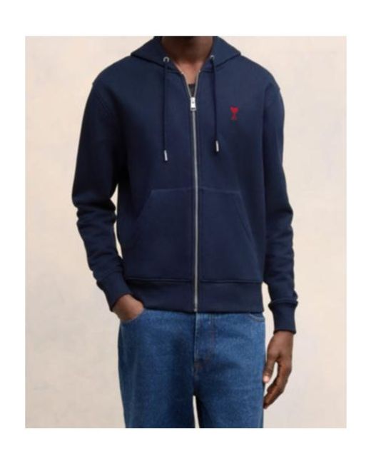 AMI Blue Ami De Coeur Zipped Hoodie for men