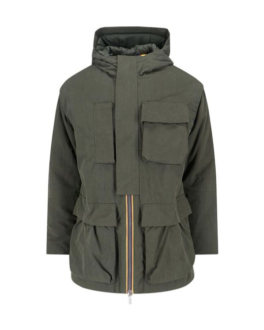 K-Way Green Pocket Detailed Hooded Jacket for men