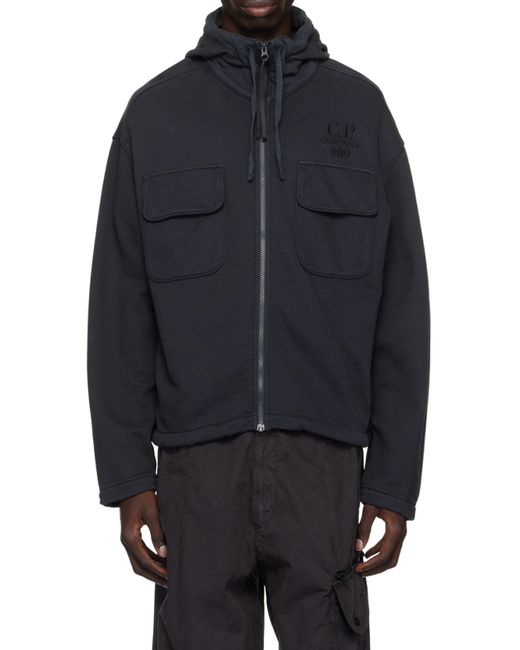 C P Company Black Zip Front Hoodie Coat for men