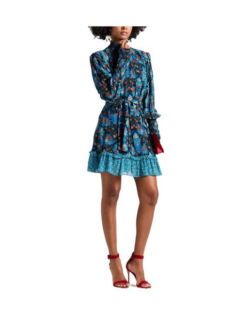 Farm Rio Blue Floral Printed Dress