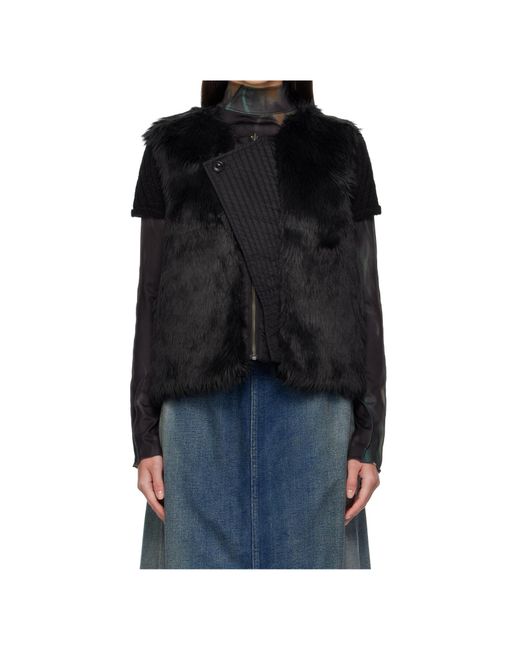 ANDERSSON BELL Black Curved Placket Reversible Faux Fur Vest for men