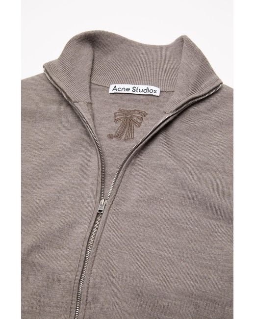 Acne Gray Zip-Up Bow Logo Cardigan for men