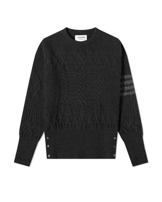 Thom Browne Black Aran Cable Tonal 4-Bar Jumper for men