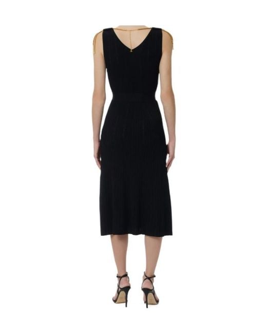 Elisabetta Franchi Black Embellished Openwork Knitted Dress