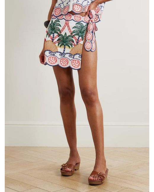 Farm Rio Multicolor Embroidered Wrap Mini Skirt