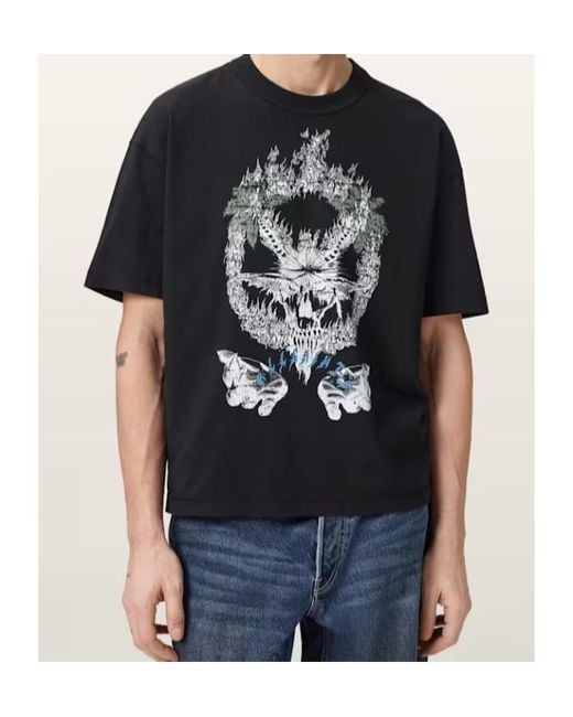 AllSaints Black Palm Ripper Crew-Neck T-Shirt for men