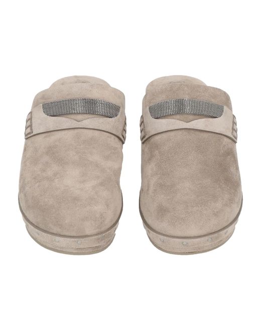 Brunello Cucinelli Natural Minimalist Block-Heel Mules