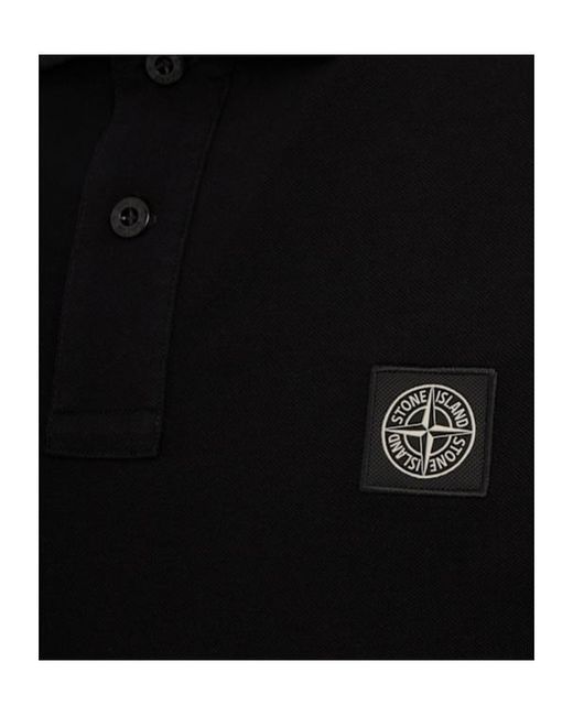 Stone Island Black Logo Patch Cotton Polo Shirt for men