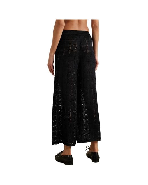 Calle Del Mar Black Pointelle Knit Wide-Leg Trousers