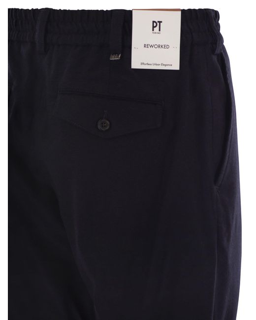 Pt Pantaloni Blue Pt Torino Elastic Waistband Trousers for men