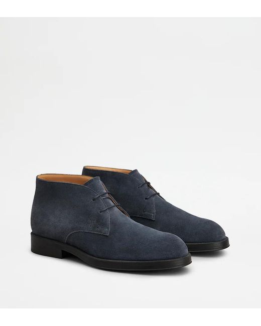Tod's Blue Round Toe Lace-Up Boots for men