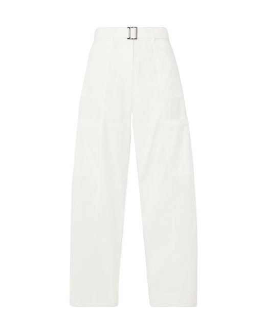 St. Agni White Utility Belted Cotton-Blend Wide-Leg Pants