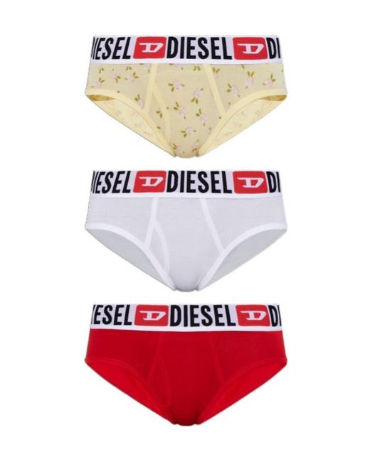 DIESEL Red Logo-Waistband Floral-Print Briefs