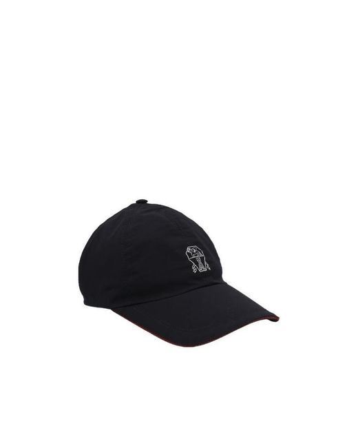 Brunello Cucinelli Black Logo Embroidered Baseball Cap for men