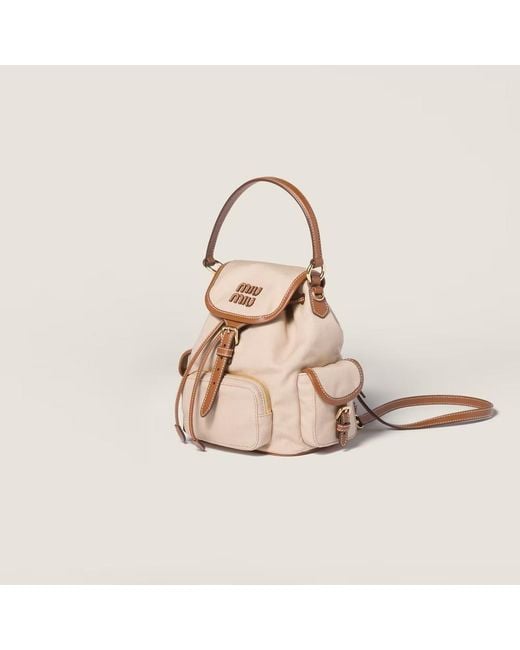 Miu Miu Natural Canvas And Leather Backpack