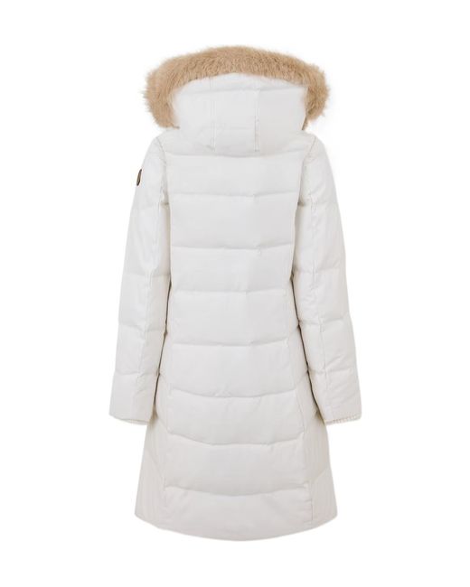 Ralph Lauren Natural Mid-Length Hooded Down Jacket With Fur Collar