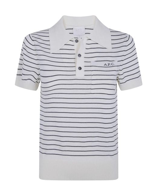 A.P.C. Gray Aline Striped Knit Polo Top