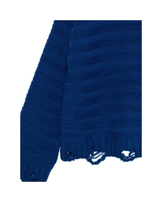 MM6 by Maison Margiela Blue High-Neck Drop-Shoulder Distressed Jumper for men