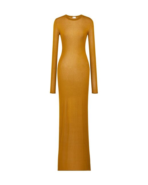 Saint Laurent Metallic Semi-Sheer Long-Sleeve Maxi Dress