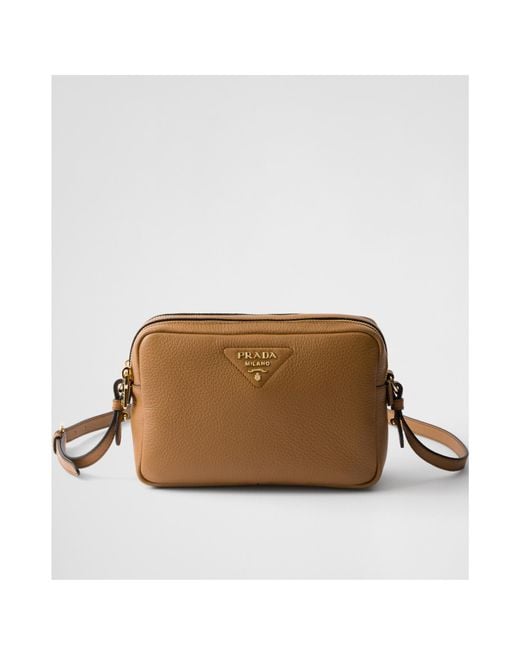 Prada Brown Logo Detailed Zipped Medium Crossbody Bag