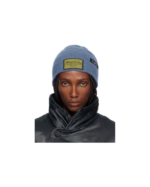 MM6 by Maison Margiela Blue Logo Patch Knitted Beanie