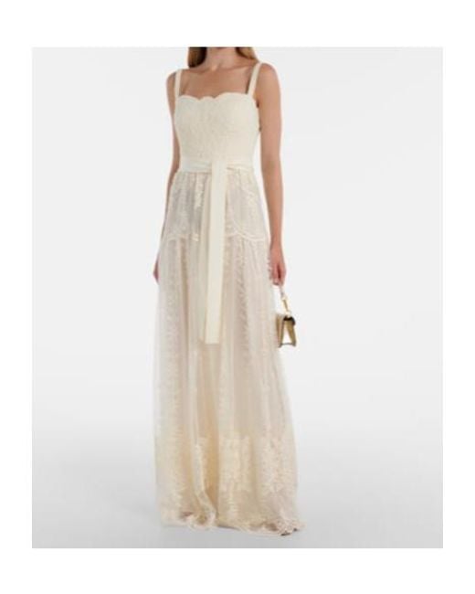 Elie Saab White Embroidered Tulle Bustier Gown