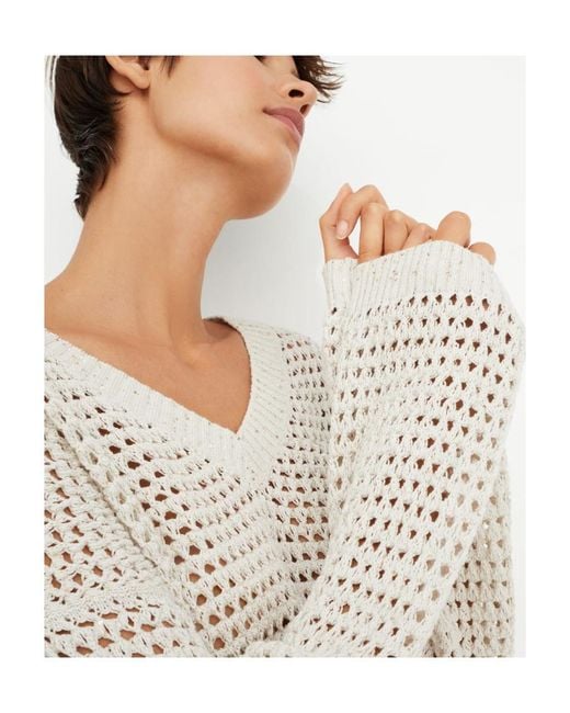 Brunello Cucinelli White V-Neck Knitted Jumper