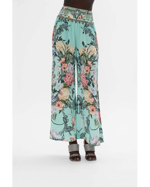 Camilla Green Pleated Wide-Leg Pants