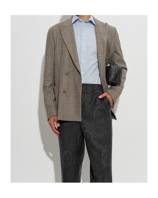 Etro Gray Lapel Long-Sleeved Suit Jacket for men