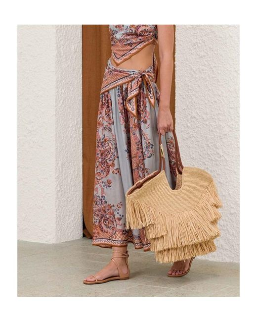 Zimmermann Red Aster Scarf Paisley Floral Printed Midi Skirt