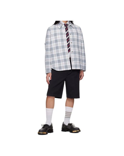 Thom Browne Blue Plaid Button-Up Utility Jacket for men