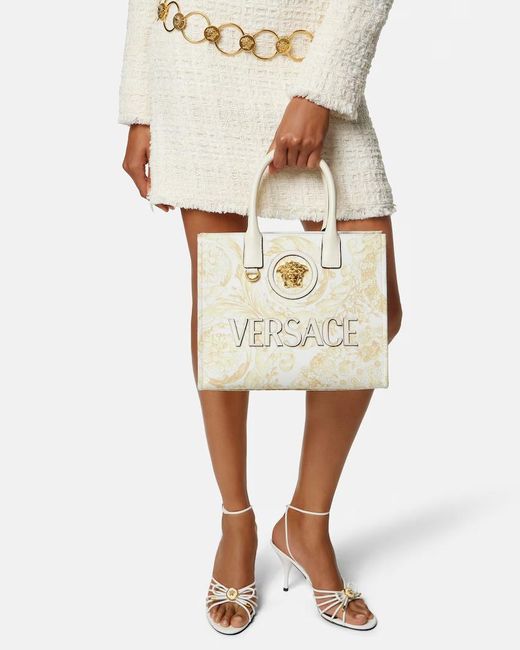 Versace White La Medusa Printed Small Tote Bag
