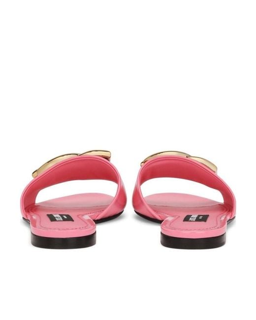 Dolce & Gabbana Pink Logo-Plaque Slip-On Slides