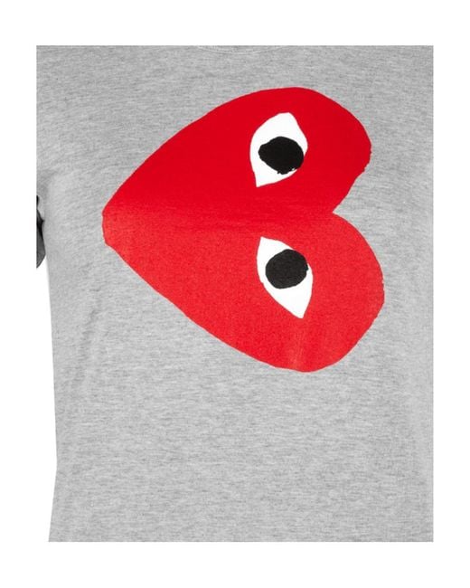 COMME DES GARÇONS PLAY Gray Round Collar Printed T-Shirt