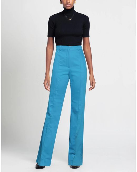 Sportmax Blue Solid Color Stretch Straight-Leg Pants