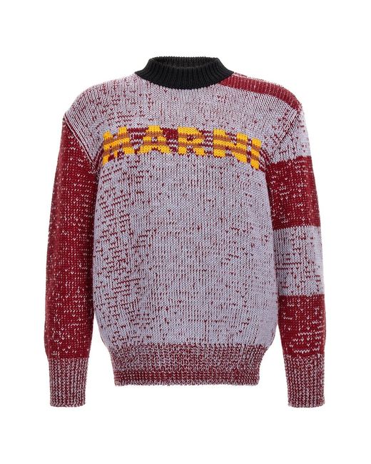 Marni Red Logo Intarsia Crewneck Jumper for men