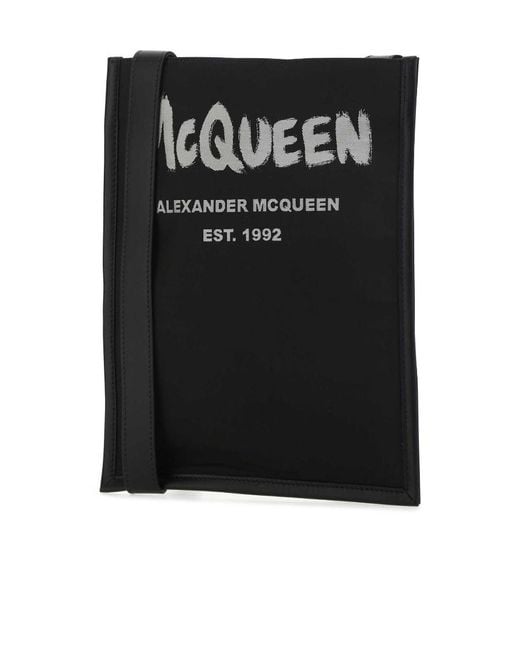 McQueen Black Logo Printed Crossbody Bag for men