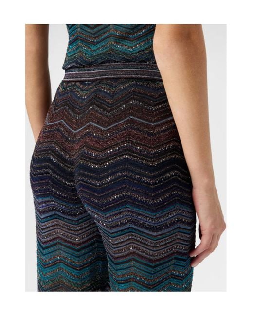 Missoni Blue Zig-Zag Pattern Straight Leg Pants