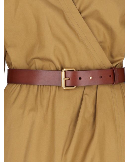 Saint Laurent Natural V-Neck Belted Dress