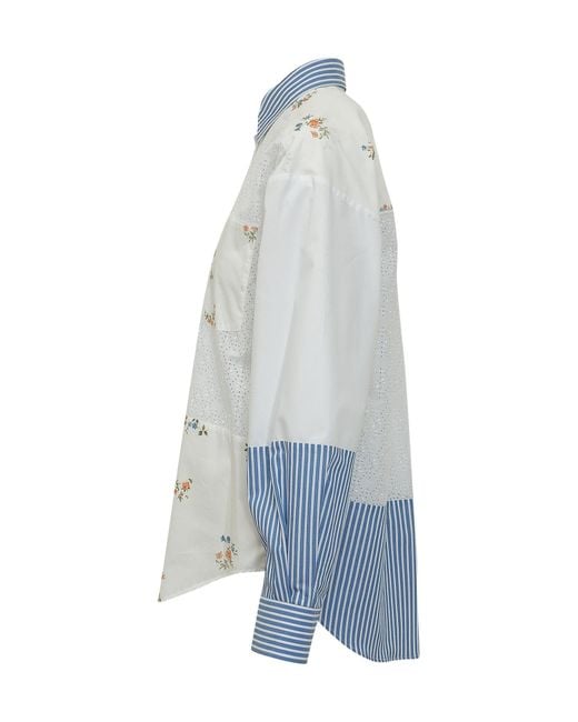 MSGM Blue Long-Sleeved Curved Hem Shirt