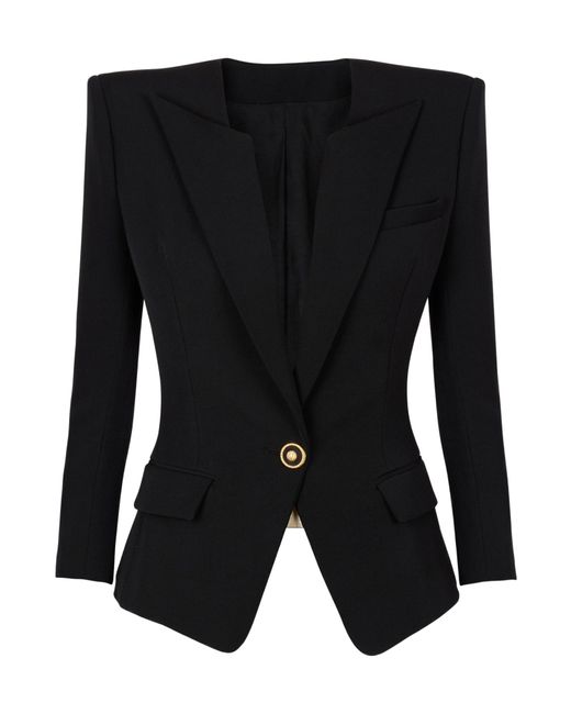 Balmain Black Grain De Poudre 1-Button Jacket