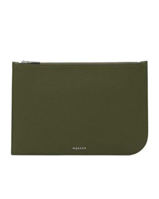 McQueen Green Large Sling Zipped Pouch for men