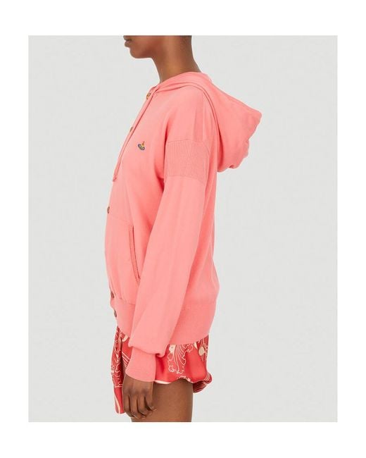 Vivienne Westwood Pink Orb Embroidered Hooded Knitted Cardigan