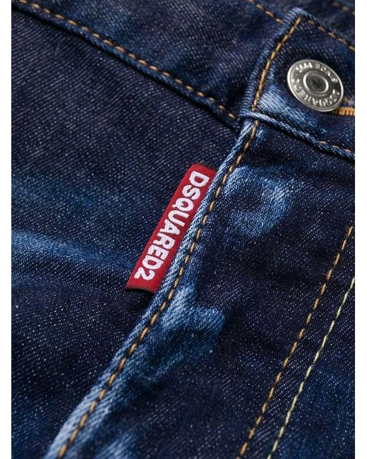 DSquared² Blue Ripped Mid-Rise Skinny Jeans for men