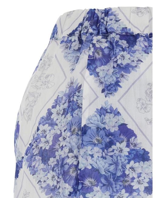 Twinset Blue Lace Trim Floral-Printed Shorts